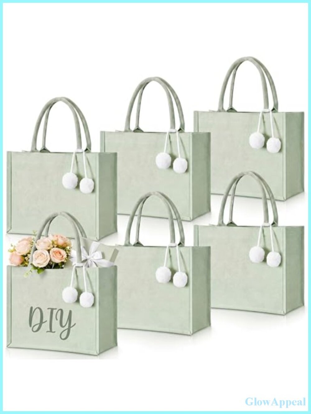 6 Pack Bridesmaid Canvas Tote Bags DIY Blank Wedding Totes
